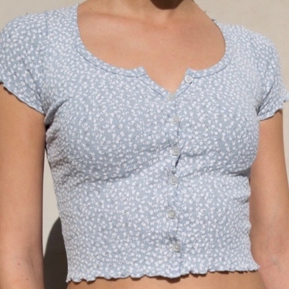 Brandy Melville, Blue‎ and White Floral, Button Up, Zelly Crop Top, one size